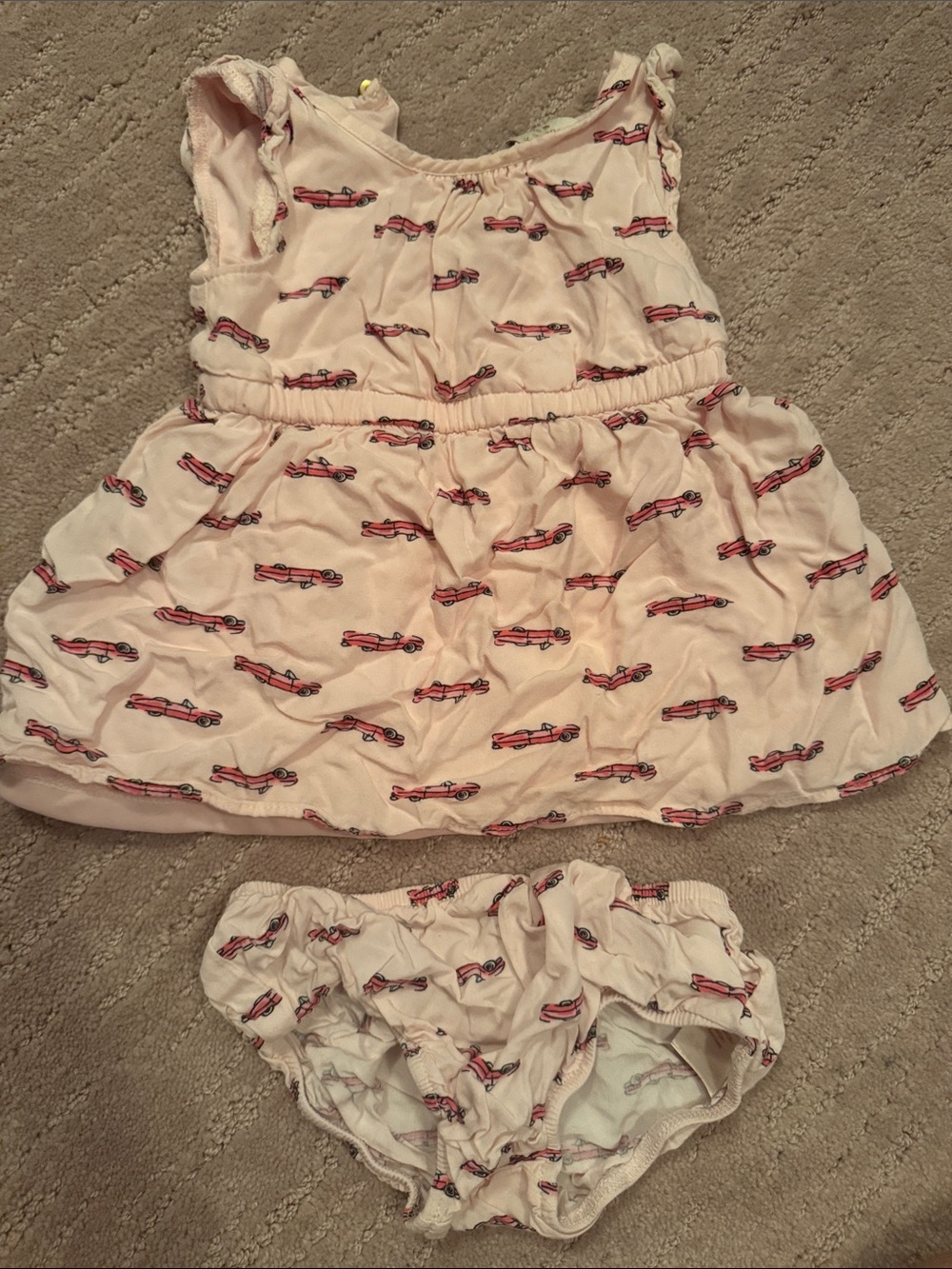 kate spade Girls' Pink Dress with Red Car Print and Matching Bloomers